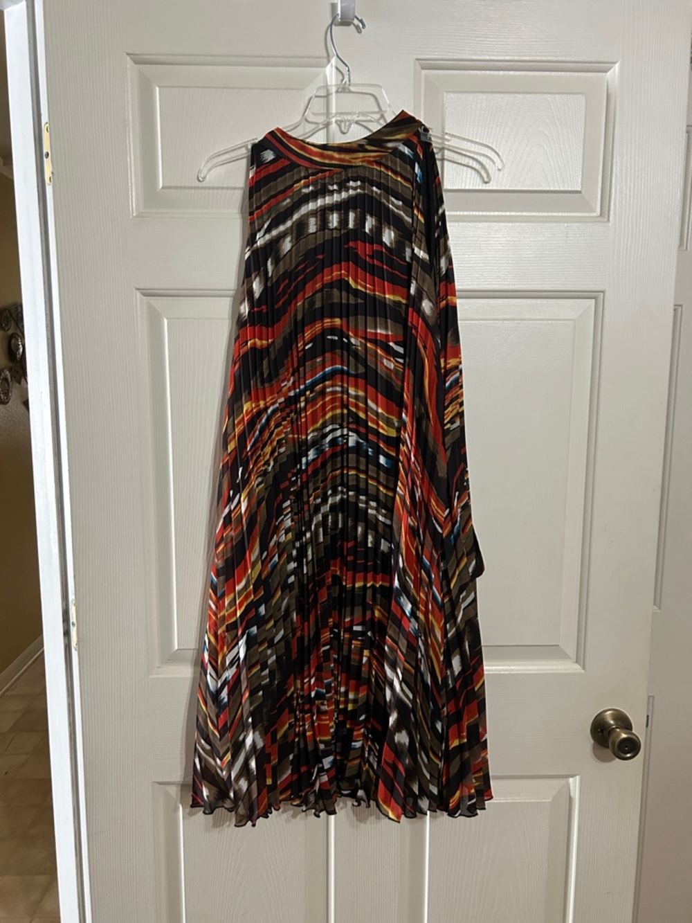 Multicolor Pleated Swing Dress - Bold Stripe Print